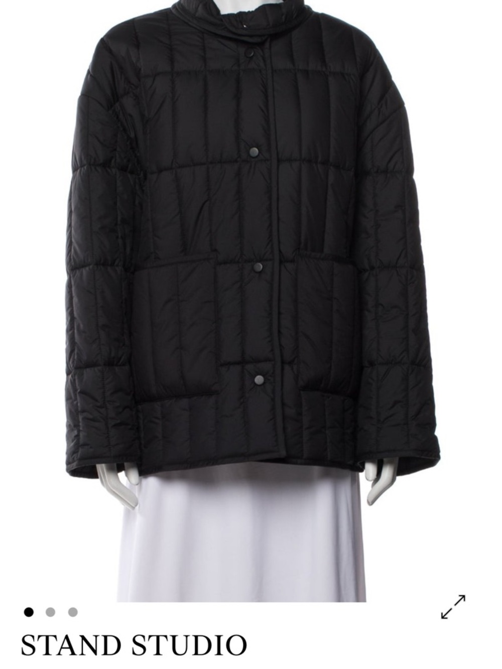 Stand Studio Black Quilted Boxy Puffer Jacket